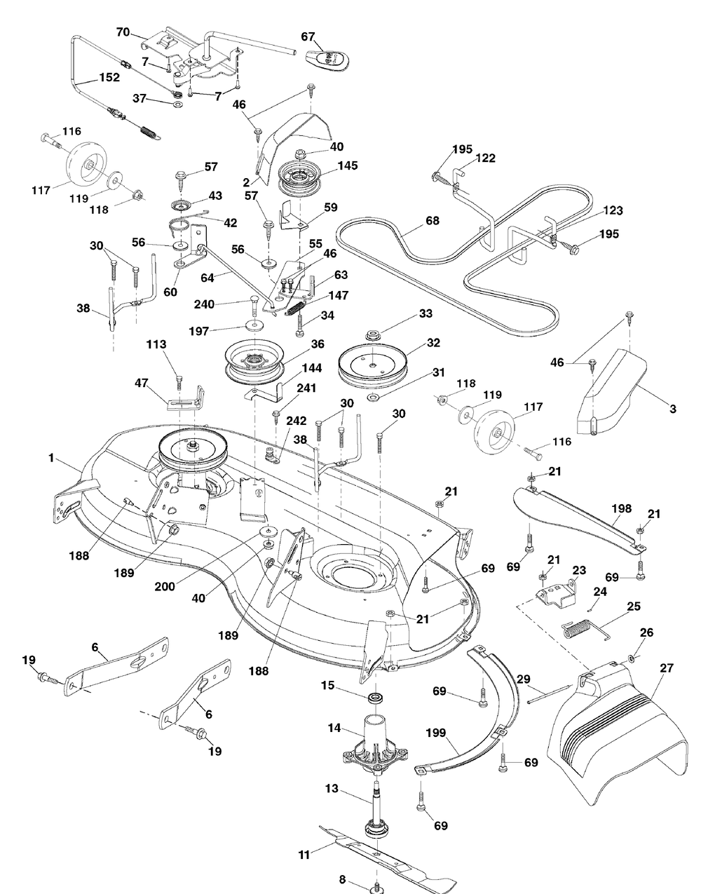 Mower Deck (7800736deck) Diagram and Parts List for 7800736-96042010200 2011 Briggs and Stratton Lawn Tractor